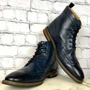 La Milano Patina Collection Mens Leather Blue Oxford Wingtip Boots Size 12 LZ181